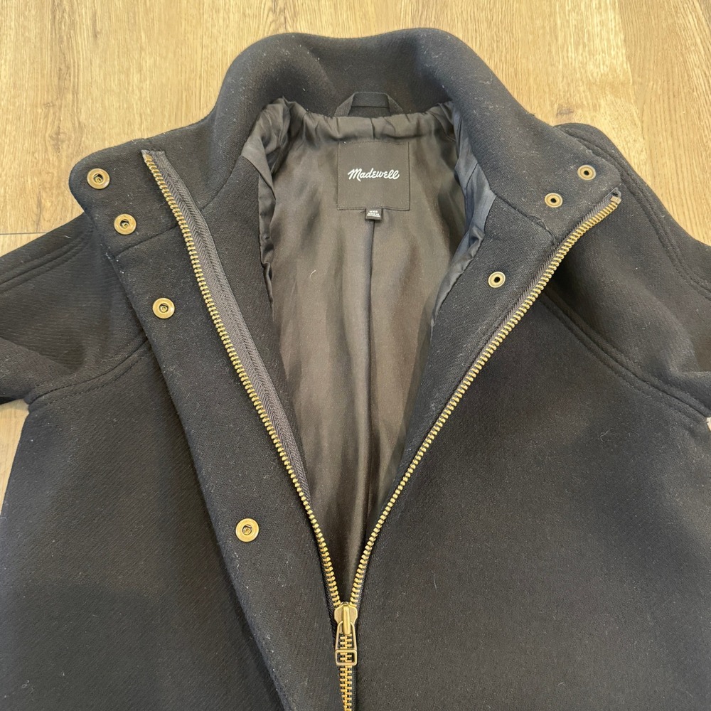 Madewell Estate Cocoon Coat Black Wool Blend In Insuluxe Fabric Peacoat Size XXS - Picture 10 of 13